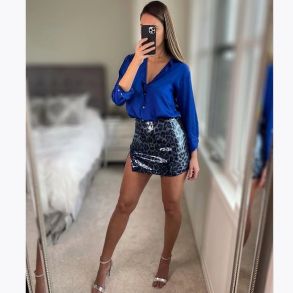 BLOGGER'S FAVE! Zara Sequin Mini Skirt Blue NWT - Picture 9 of 14